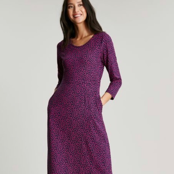Joules Dresses & Skirts - JOULES NAVY Elodie Maxi Purple Pink Polka Dots Elodie DRESS 6 New Stretchy Fall